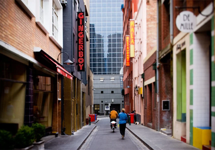 GINGERBOY on Crossley Street, an urban laneway entrance for teage ezard's restaurant.