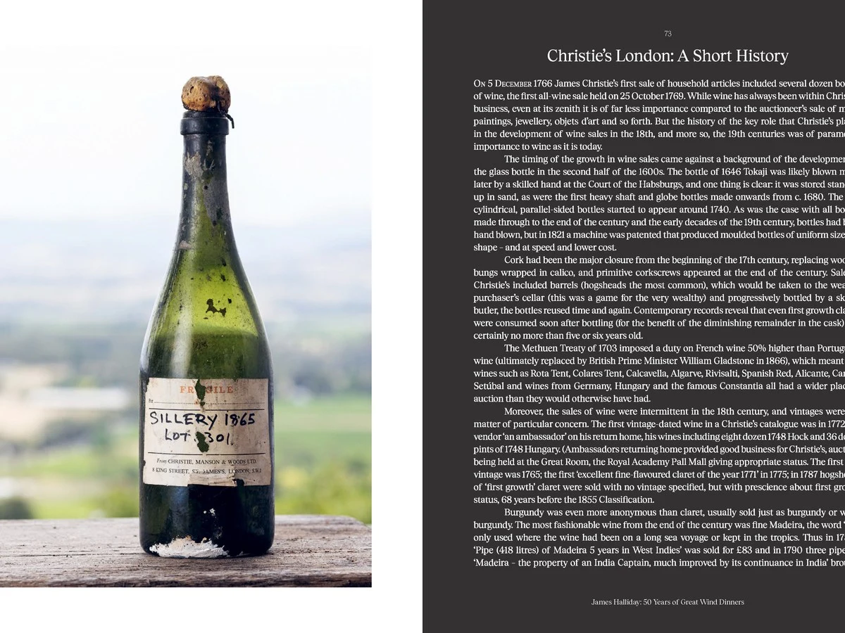The SILLERY 1865 bottle, a testament to wine history, featured in James Halliday's '50 Years of Great Wine Dinners'.