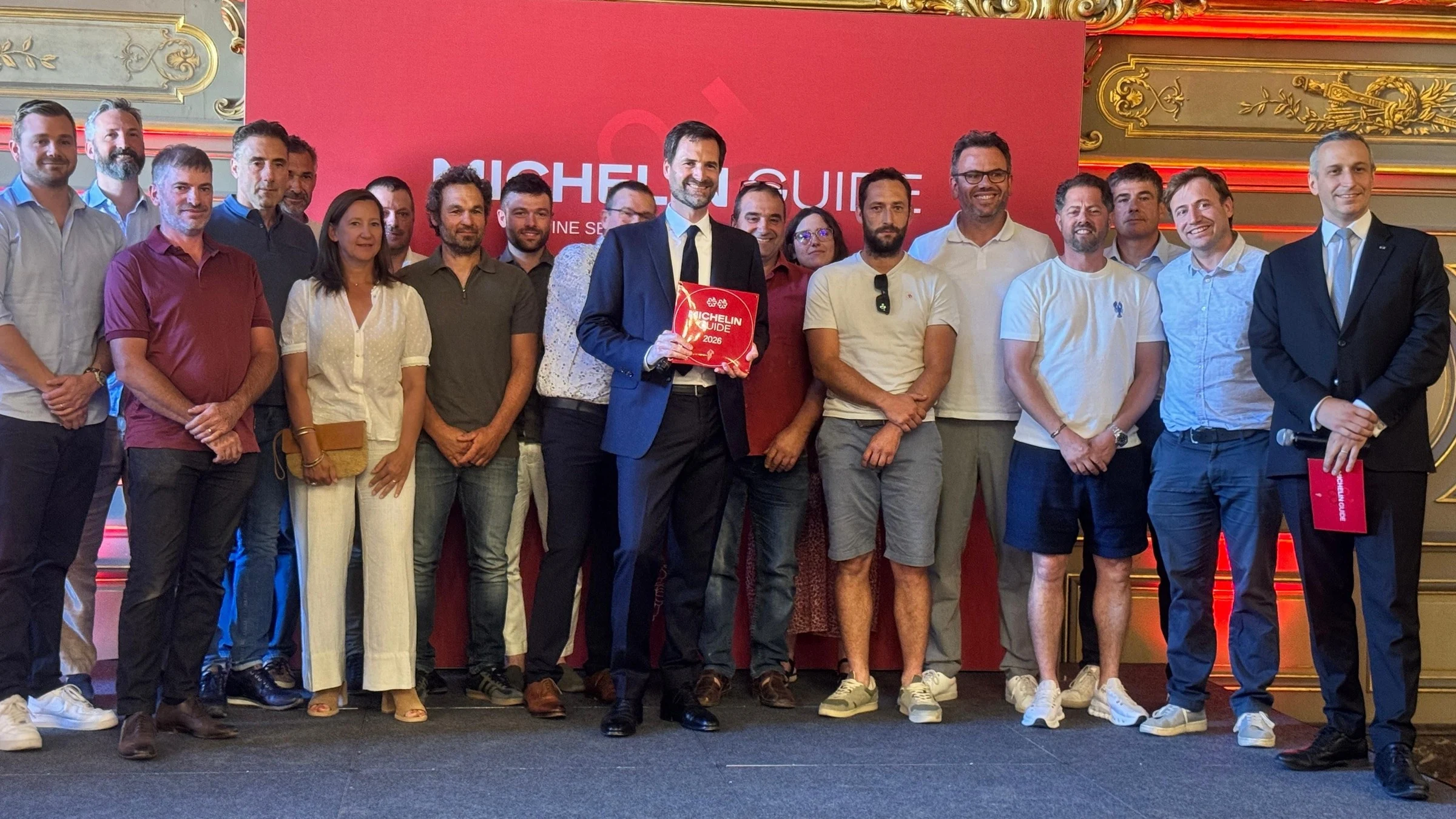 Winemakers on stage at the 2026 MICHELIN Grape Selection ceremony in Dijon, the recognition Arnoux-Lachaux asked to be removed from.