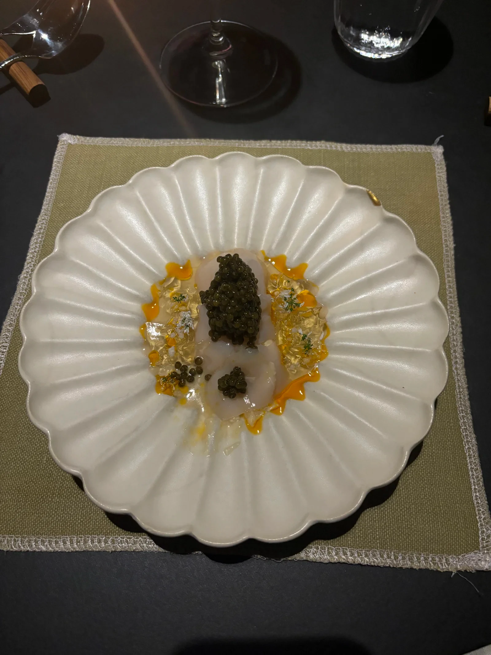 Scallops topped with Rossini Caviar on the Adam and Albin tasting menu