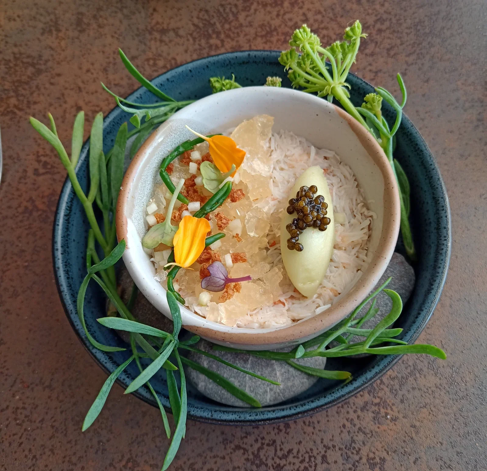 Exmoor Caviar with Brixham crab and sour apple at The Elephant in Torquay