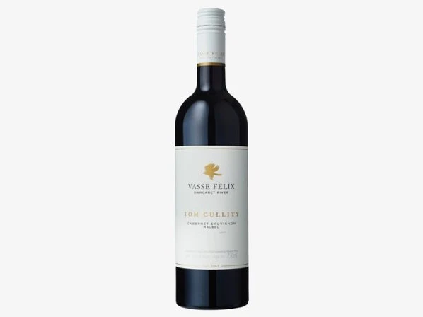 A bottle of Vasse Felix Tom Cullity Cabernet Sauvignon Malbec from Margaret River stands on a neutral background.