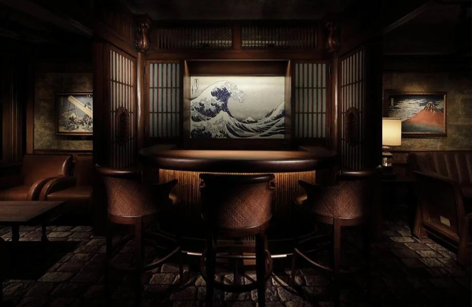 Employees Only West Hollywood offers a spacious dining room with banquette seating and wooden accents.