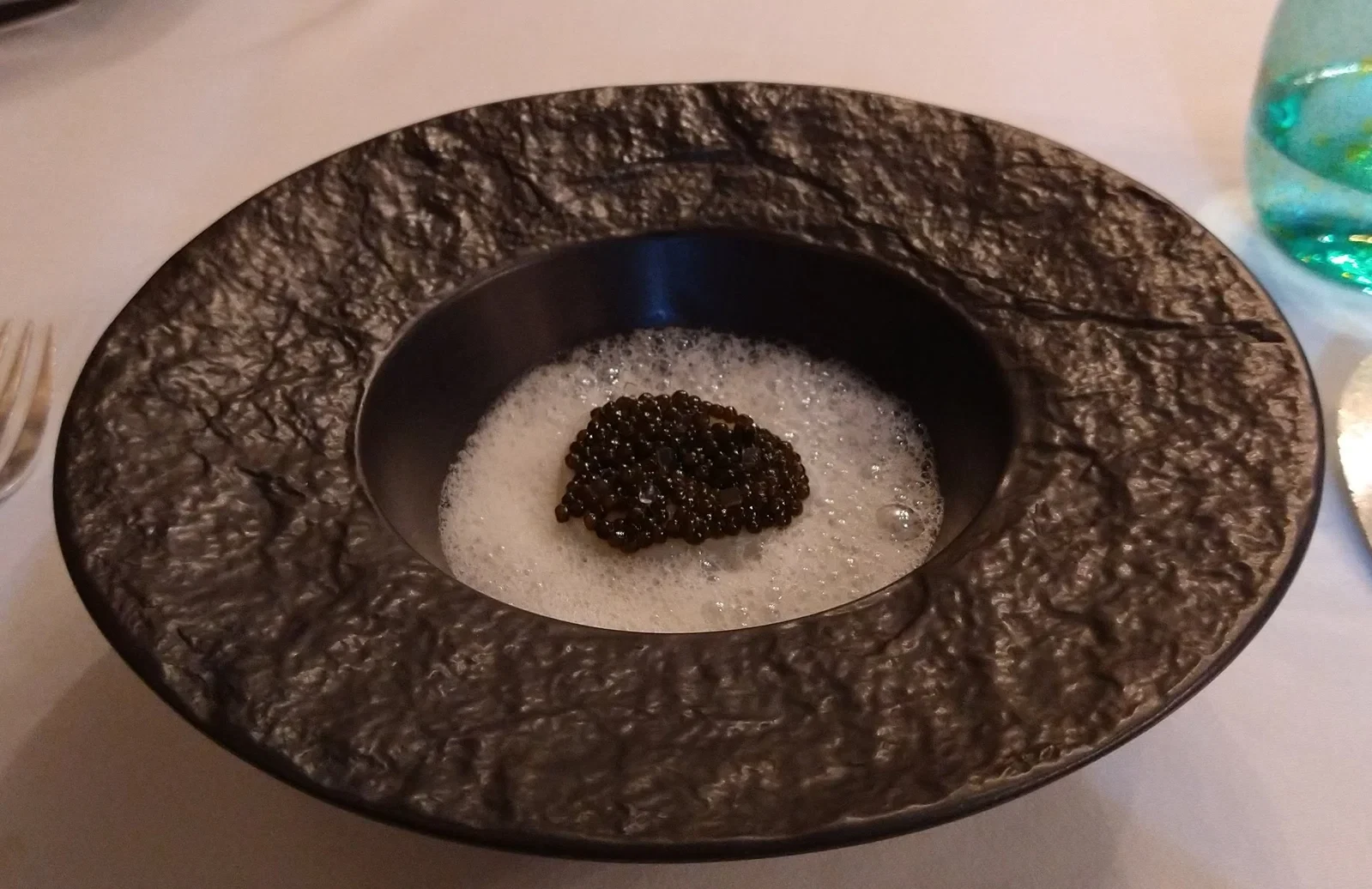N25 Schrenckii caviar served with Cornish salt-dried cod and champagne foam