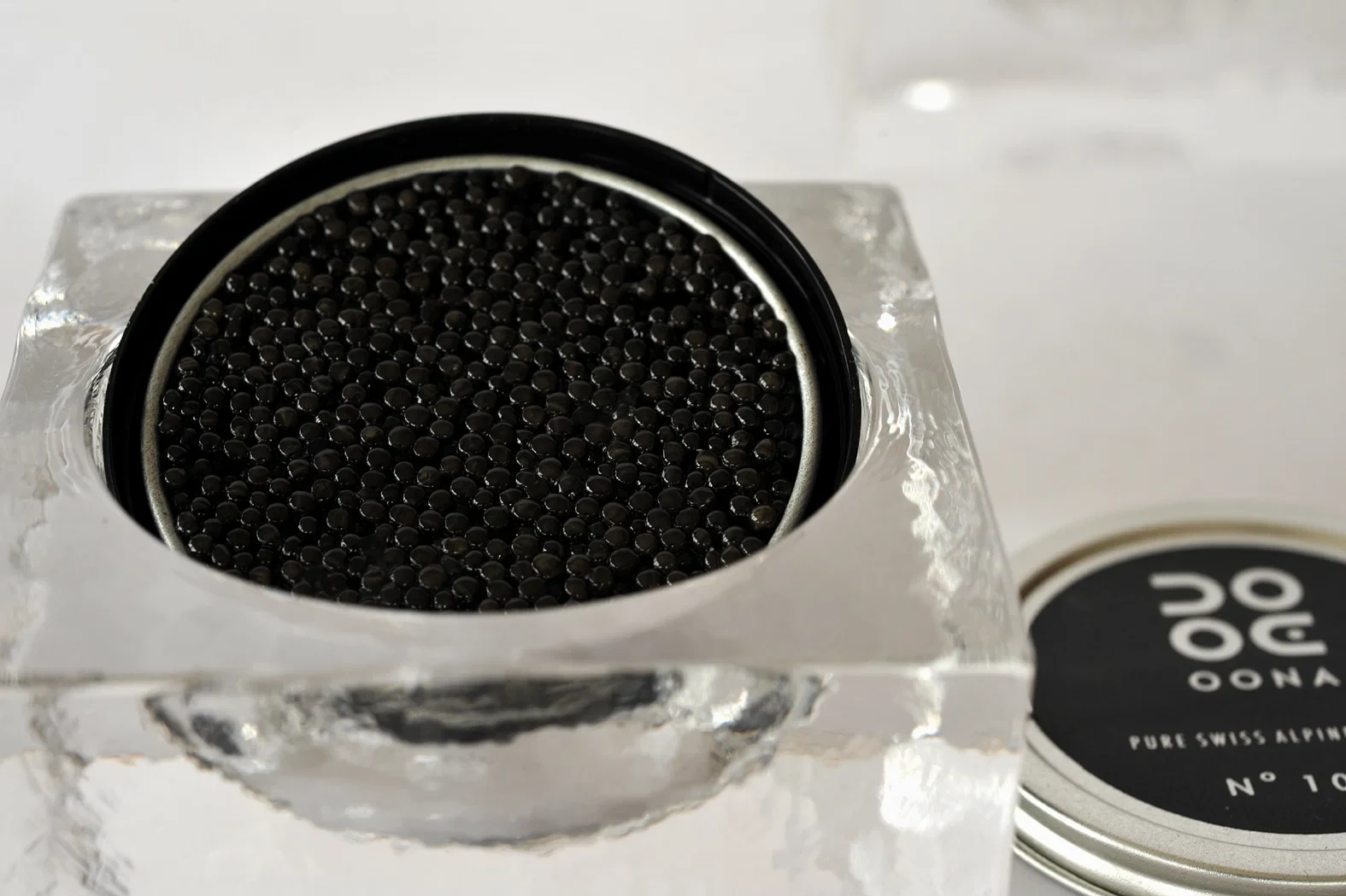Oona Swiss caviar presented in a glass block